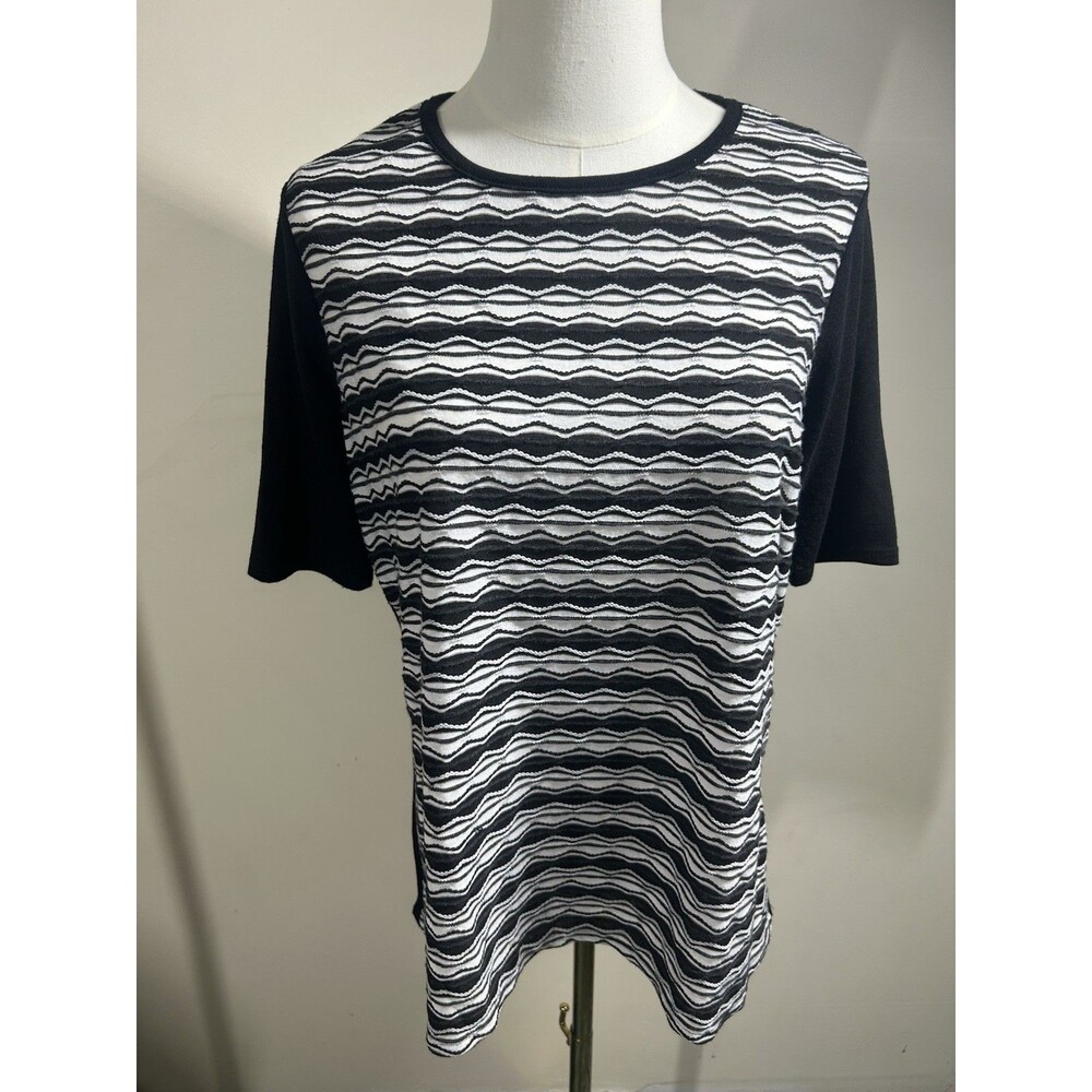 Coldwater Creek Womens Top Size XL Black White Stretch Short Sleeves 235
